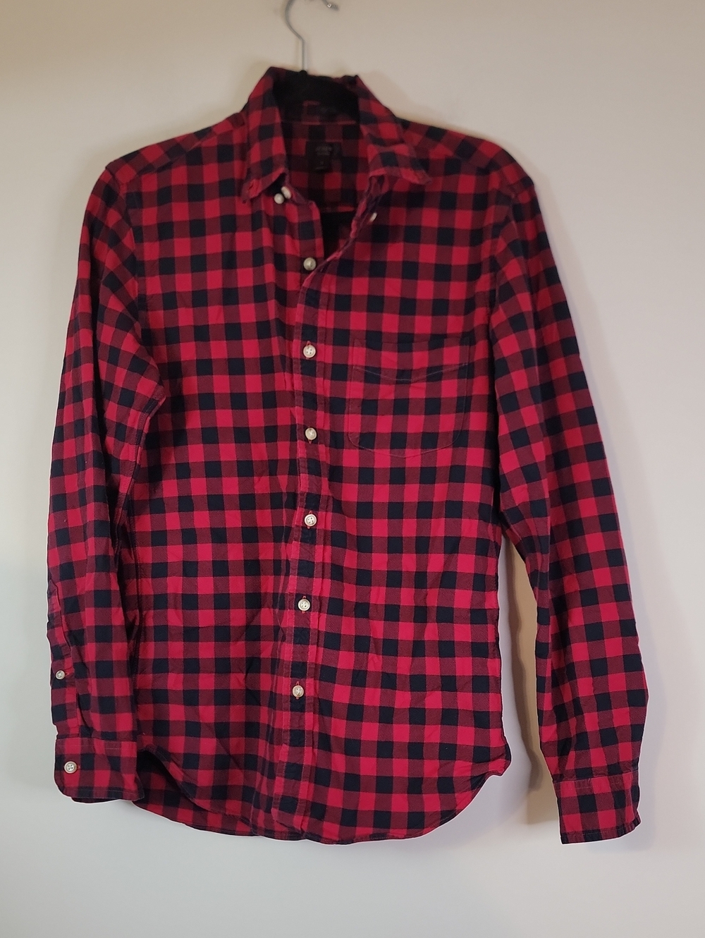 J. Crew Red and Black Plaid Cotton Button-Down Shirt